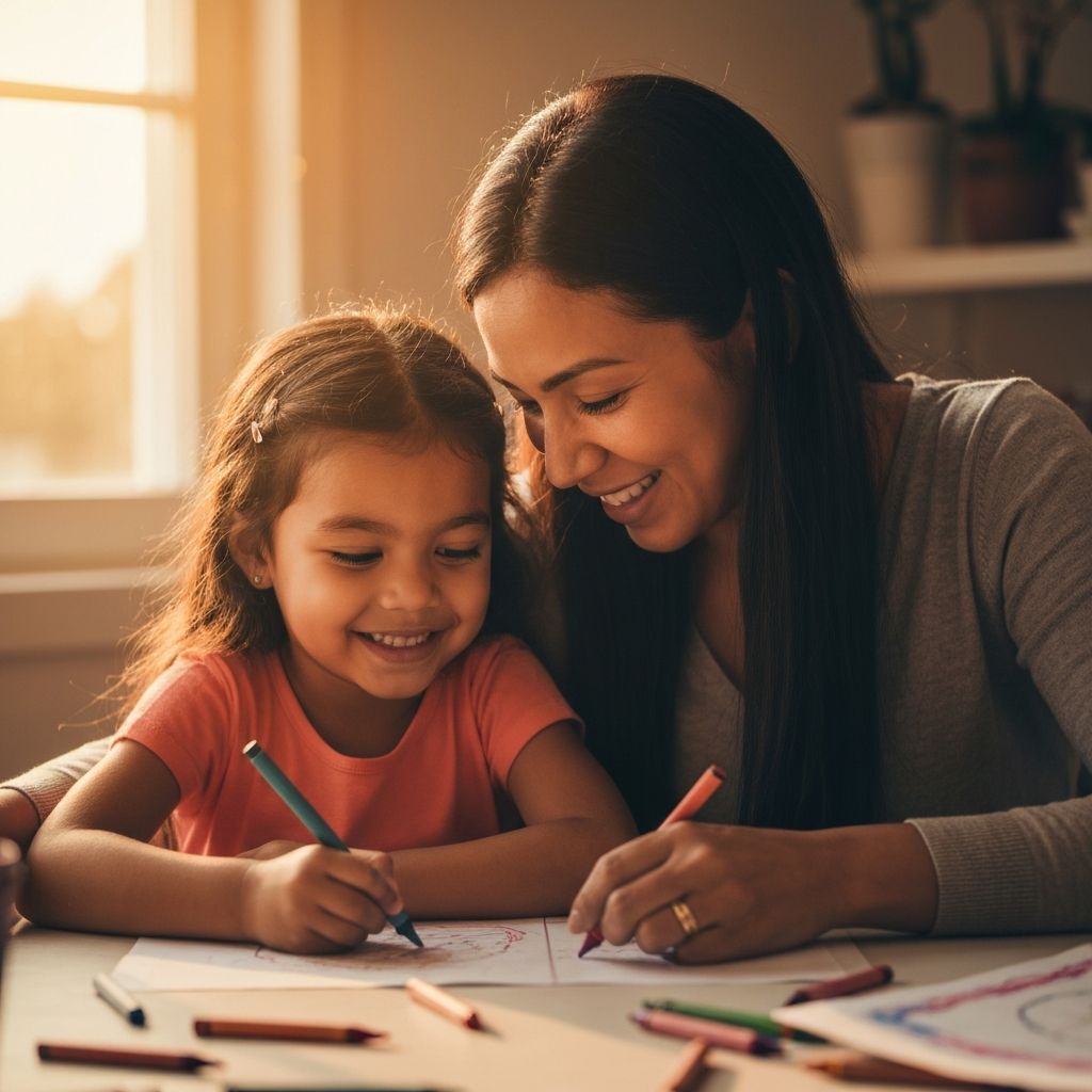 Momento especial madre e hija coloreando juntas